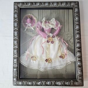 Victorian Miniature Dress Shadow Box Wall Art Pink Lace 3D Shabby Chic 12x15